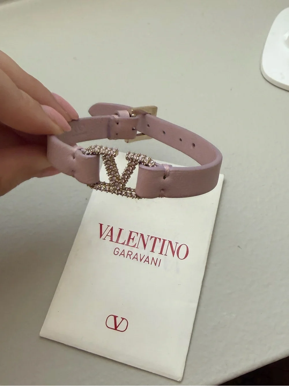 Valentino Garavani Pale Pink Leather VLOGO Bracelet